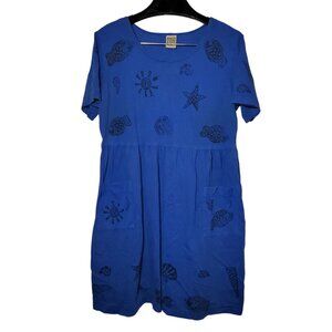 VTG Viva City T-Shirt Dress Women's M Blue Painted Fish Shell Sun Beach Coastal